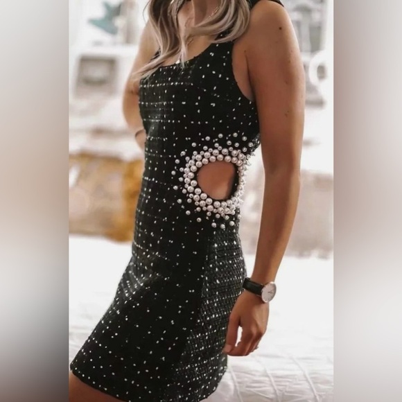 Zara Textured Dress With Pearl Beads Sz XSmall - Picture 1 of 14